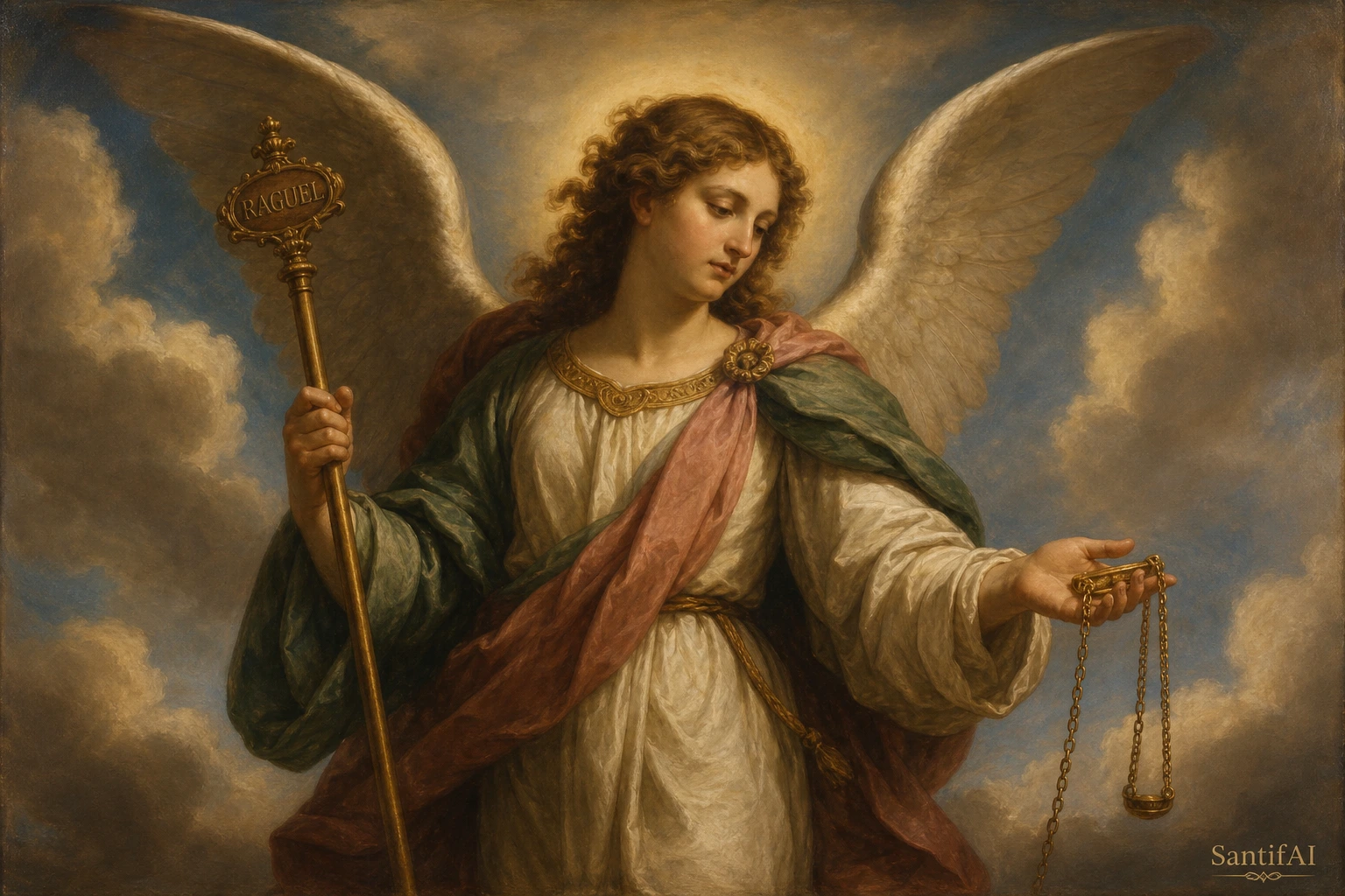 Representación devocional de Raguel, arcángel de tradición extracanónica