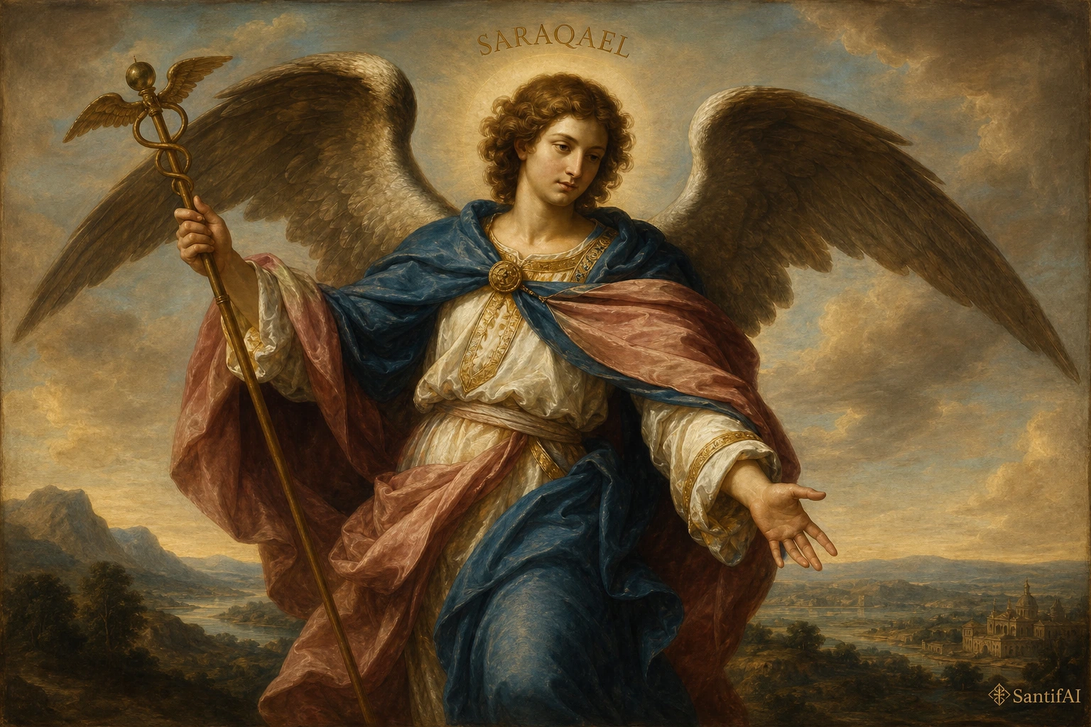 Representación devocional de Saraqael, arcángel de tradición extracanónica