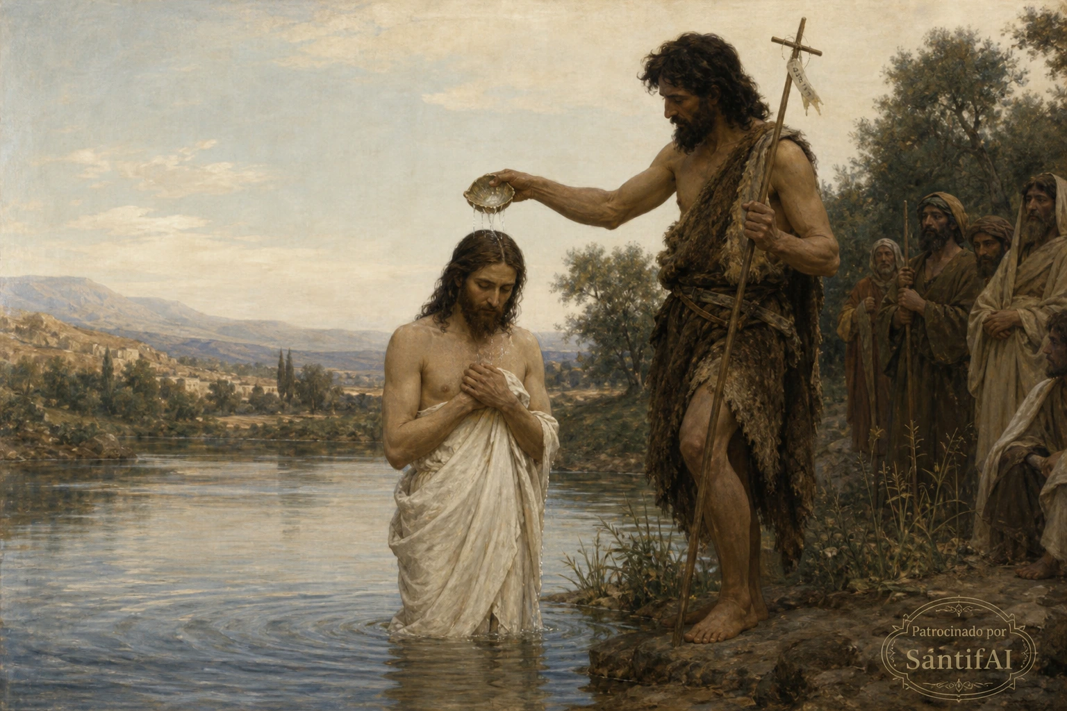 Saint John the Baptist baptizing Jesus Christ in the waters of the Jordan River
